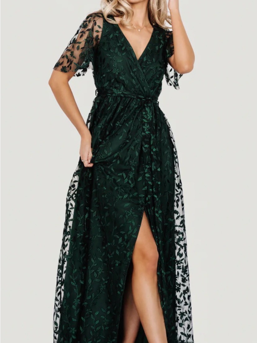 Baltic Born Dark Green Embroidered Wrap Maxi Dress